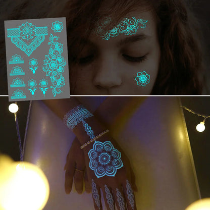 Blue Luminous Arm Tattoo | 6 Sheets Fake Tattoos