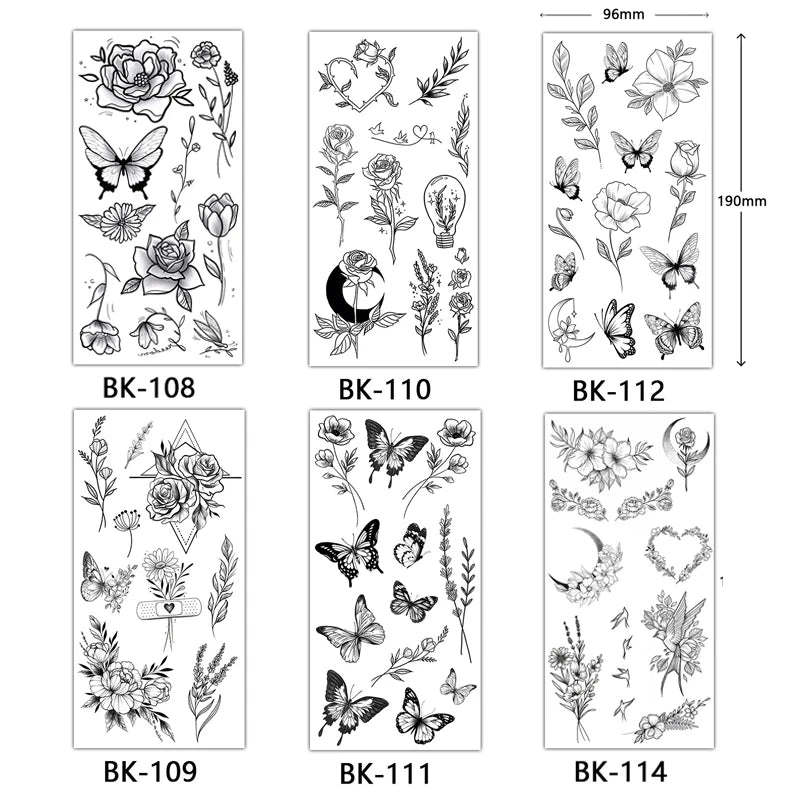 Flower & Rose Temporary Tattoo | 6 Sheets Fake Tattoos