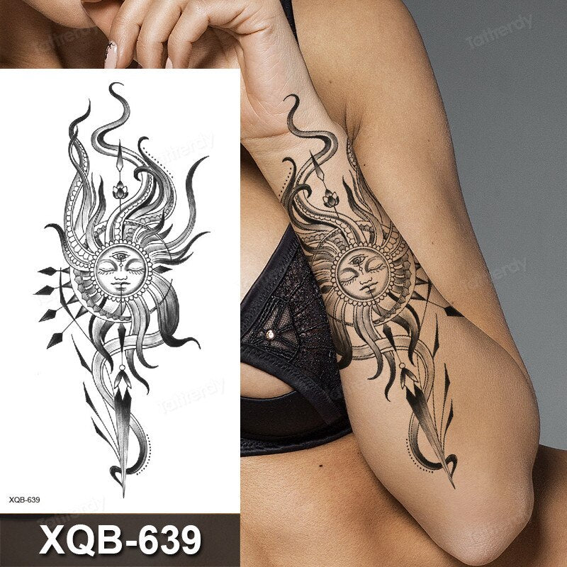 women temporary tattoo stickers black henna lace mandala flower butterfly waist tattoo water transfer sexy body art fake tattoos FAKE TATTOOS