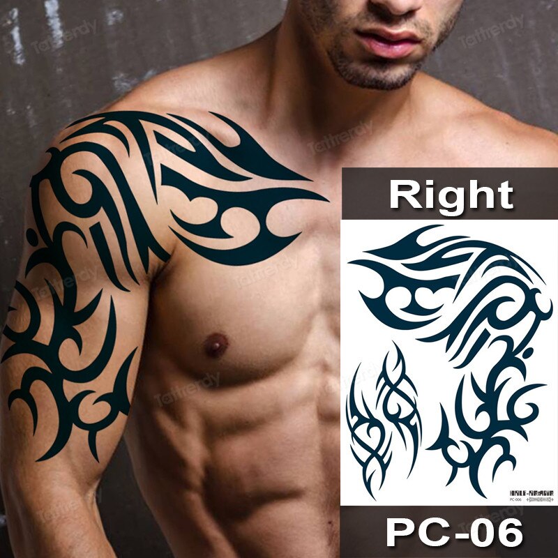 Waterproof Tattoo Sticker Male Half Shoulder Dragon Totem Arm Art Fake Tattoo Black Big Large Size Tattoo For Men Adult Beauty FAKE TATTOOS