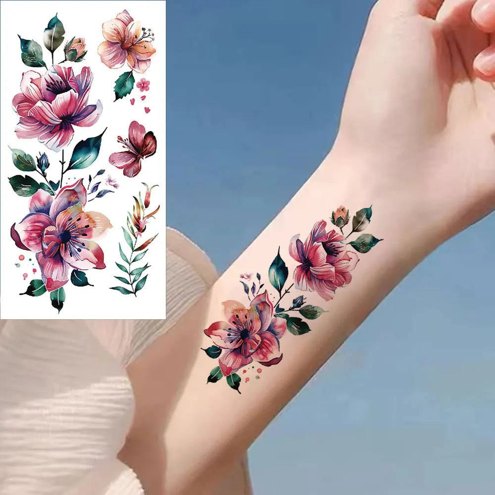 Waterproof Women Fake Tattoo Disposable Flower Tattoo Stickers for Hand Leg Chest and Body Holiday Body Decor Fake Tattoos