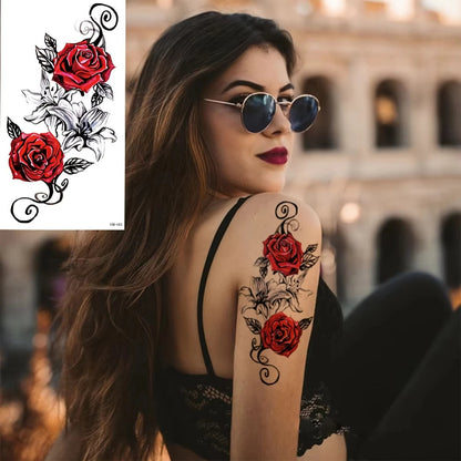 Dual Rose Temporary Tattoo Fake Tattoos