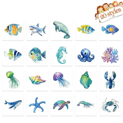 Ocean Animal Temporary Tattoos for Kids (20pcs) Fake Tattoos