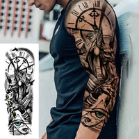 Large Full Arm Sleeve Waterproof Temporary Tattoo Sticker Anubis Ancient Egypt Greece Zeus Eye  Fake Tatoo Body Art Men Women Fake Tattoos
