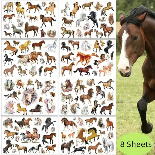 8 Sheets Temporary Horse Tattoos Stickers Birthday Themed Party Supplies Decorated with Tattoo Gifts Fake Tattoos