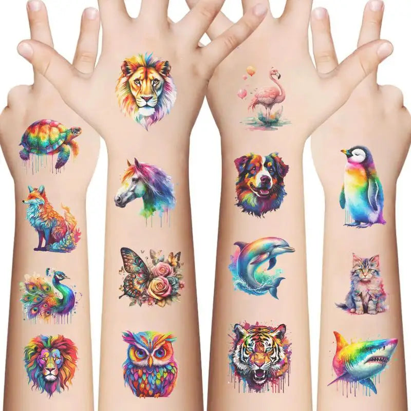 10Pcs/set Colorful Animal Temporary Tattoo Stickers Tiger Dog Tattoo For Kids Birthday Body Art Tattoos Toys Fake Tattoos