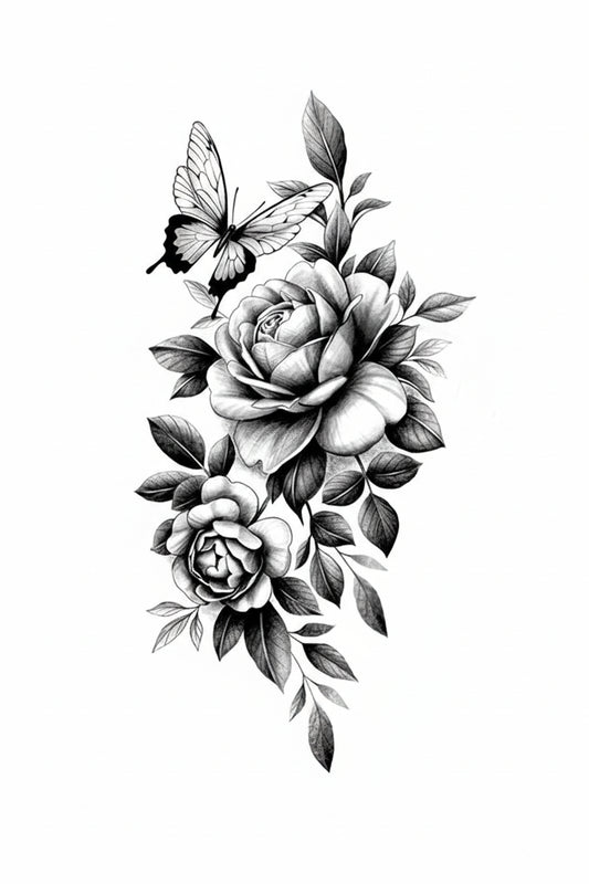 Black Flower Temporary Tattoos for Women Waterproof Realistic Floral Tattoo Stickers for Hand Arm Body Disposable Fake Tattoo Fake Tattoos