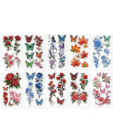 10Pcs/set Colorful Flowers Temporary Tattoo Sticker Waterproof Rose Maple Leaf Art Tattoo Sticker Decoration Party Gift Fake Tattoos