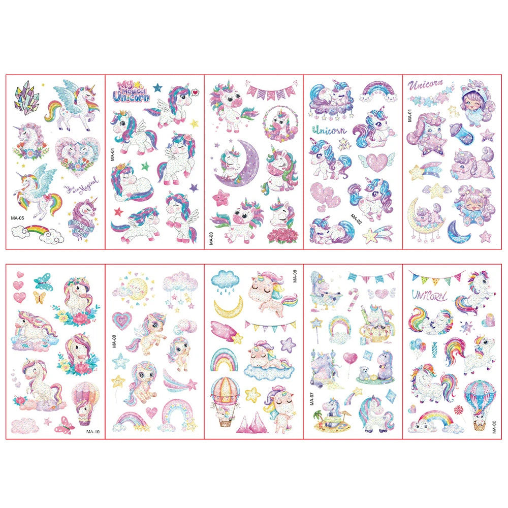 Colorful Tattoo Stickers for Kids | 10 Sets Fake Tattoos