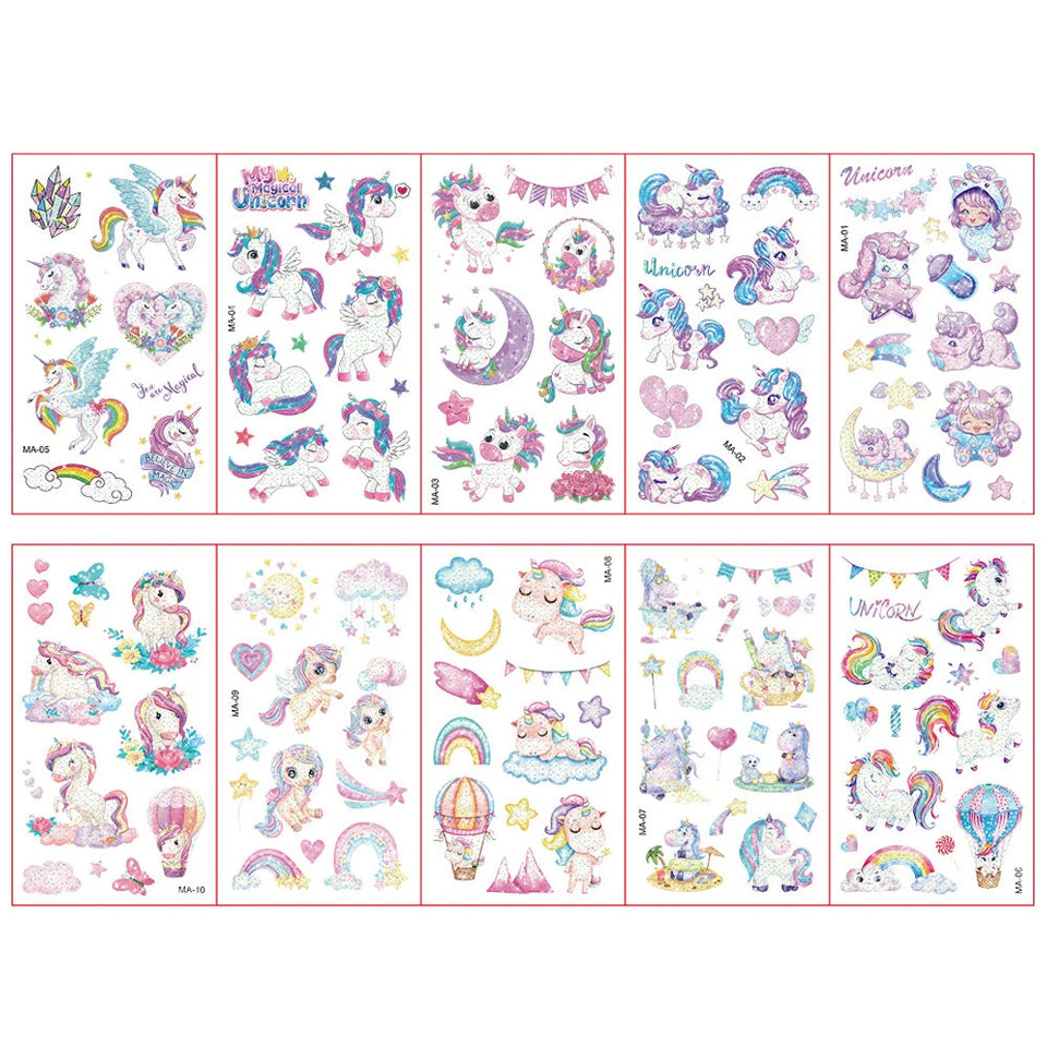 Colorful Tattoo Stickers for Kids | 10 Sets Fake Tattoos