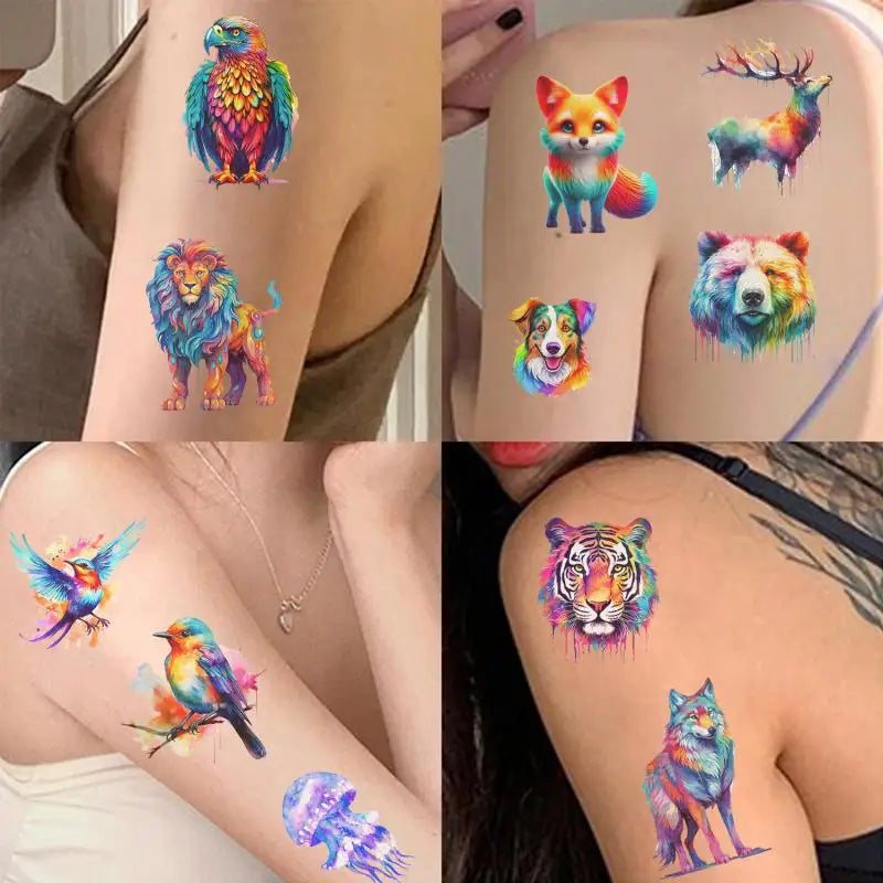 10Pcs/set Colorful Animal Temporary Tattoo Stickers Tiger Dog Tattoo For Kids Birthday Body Art Tattoos Toys Fake Tattoos