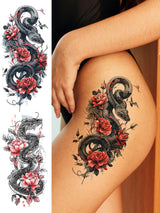 Waterproof Temporary Tattoo Sticker Plum Blossom Dragon Flower Arm Back Thighs Fake Tatto Flash Tatoo Tato for Girl Women Men Fake Tattoos
