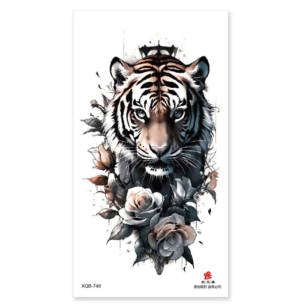 Waterproof Temporary Tattoos for Men Women Animal Pattern Fake Tattoo for Hand Arm Body Tiger Lion Wolf Tattoo Sticker Fake Tattoos