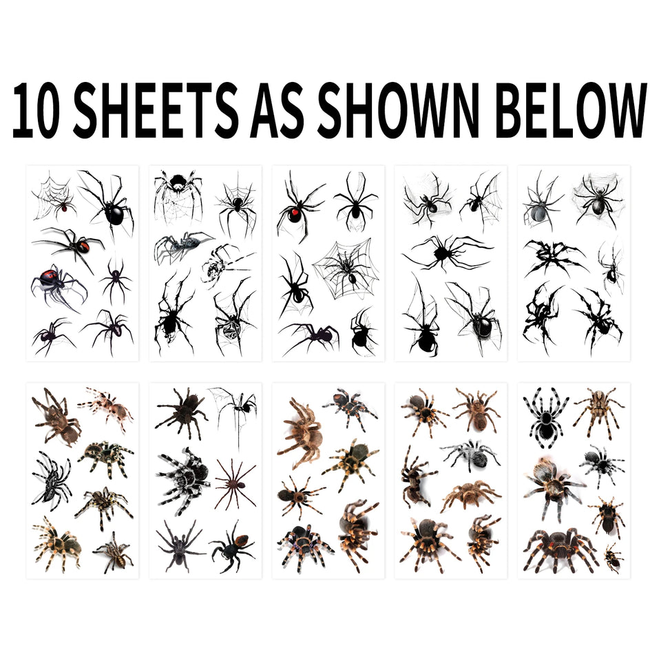Spider House variety of realistic spider temporary tattoo designs