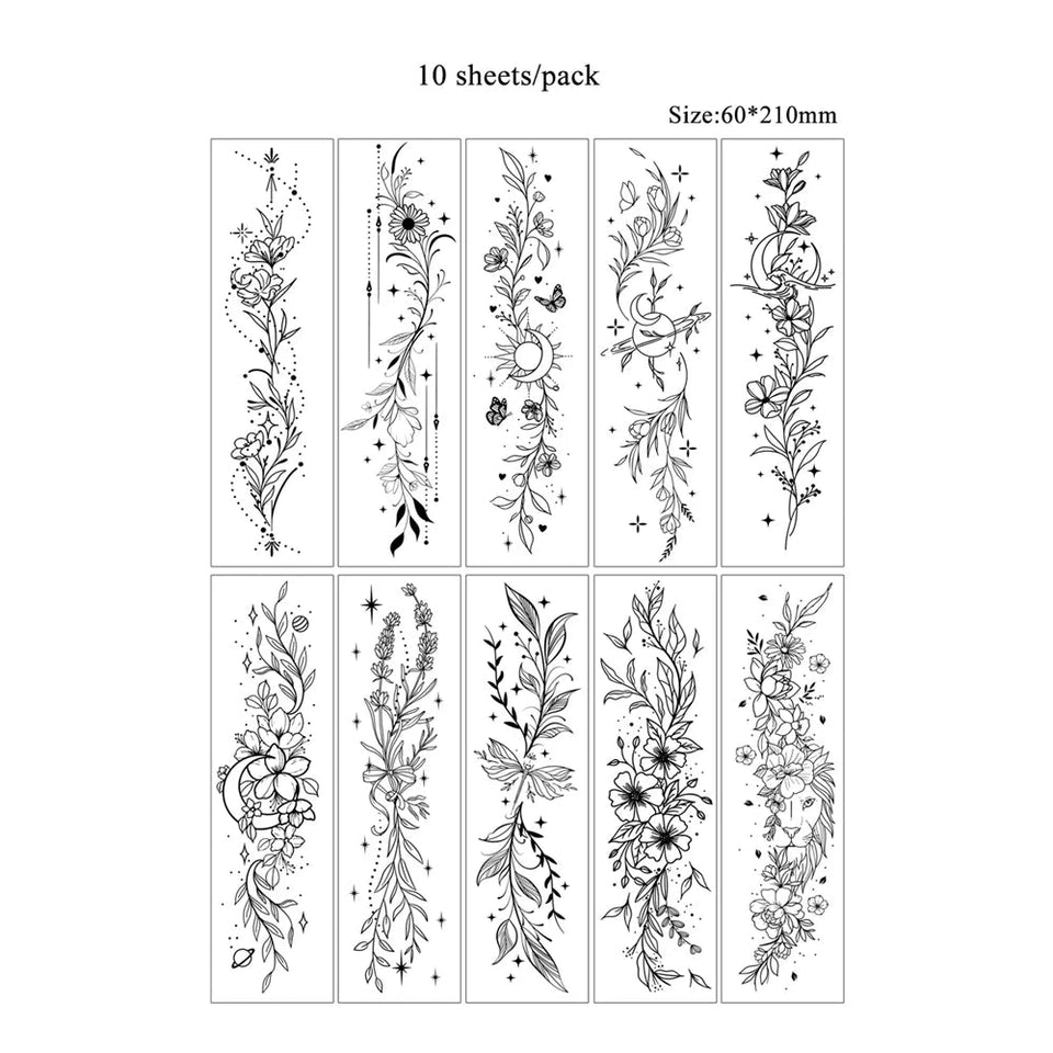 Realistic FlowerTemporary Tattoo | 10 Sets Fake Tattoos