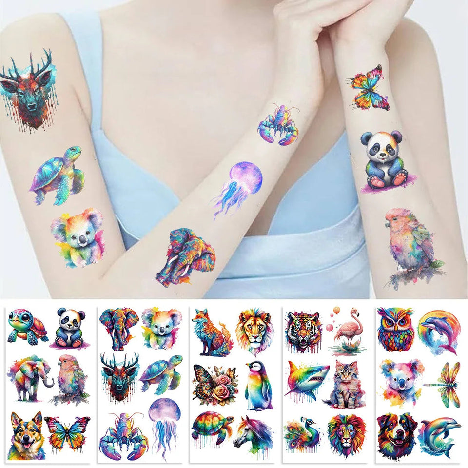 10Pcs/set Colorful Animal Temporary Tattoo Stickers Tiger Dog Tattoo For Kids Birthday Body Art Tattoos Toys Fake Tattoos