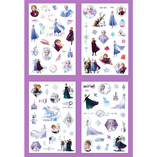 4Pcs/set Tattoo stickers Disney Stitch Princess Sofia Unicorn Frozen Action Figure Cars Cartoon Sticker Kids Girls Birthday Gift Fake Tattoos