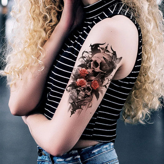 Waterproof Temporary Tattoos for Men Women Skeleton Scary Tattoo Stickers Fake Tattoo for Halloween Arm Body Decor Fake Tattoos