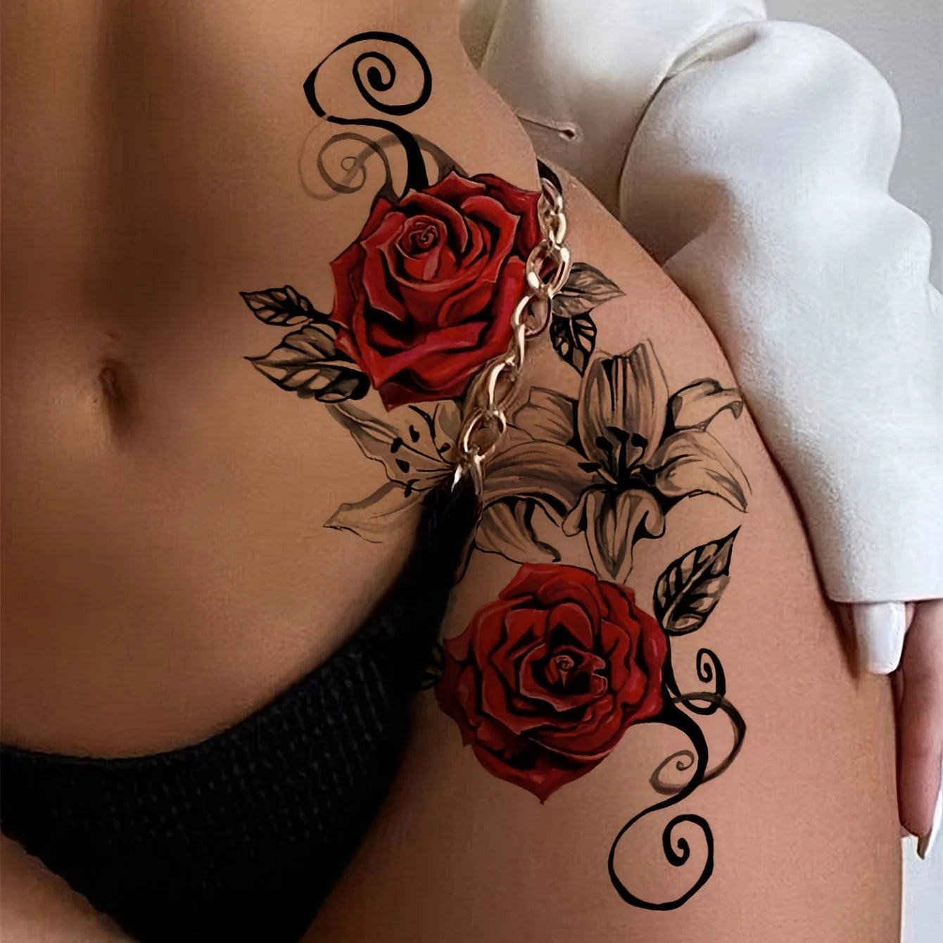 Dual Rose Temporary Tattoo Fake Tattoos