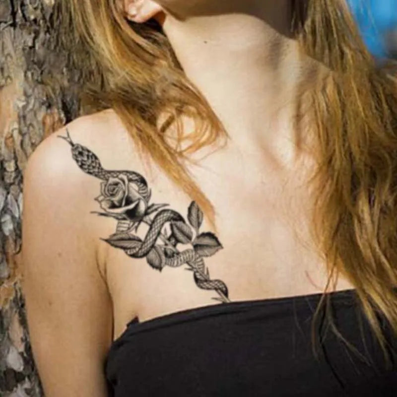 Venom Snake Rose Temporary Tattoo Fake Tattoos