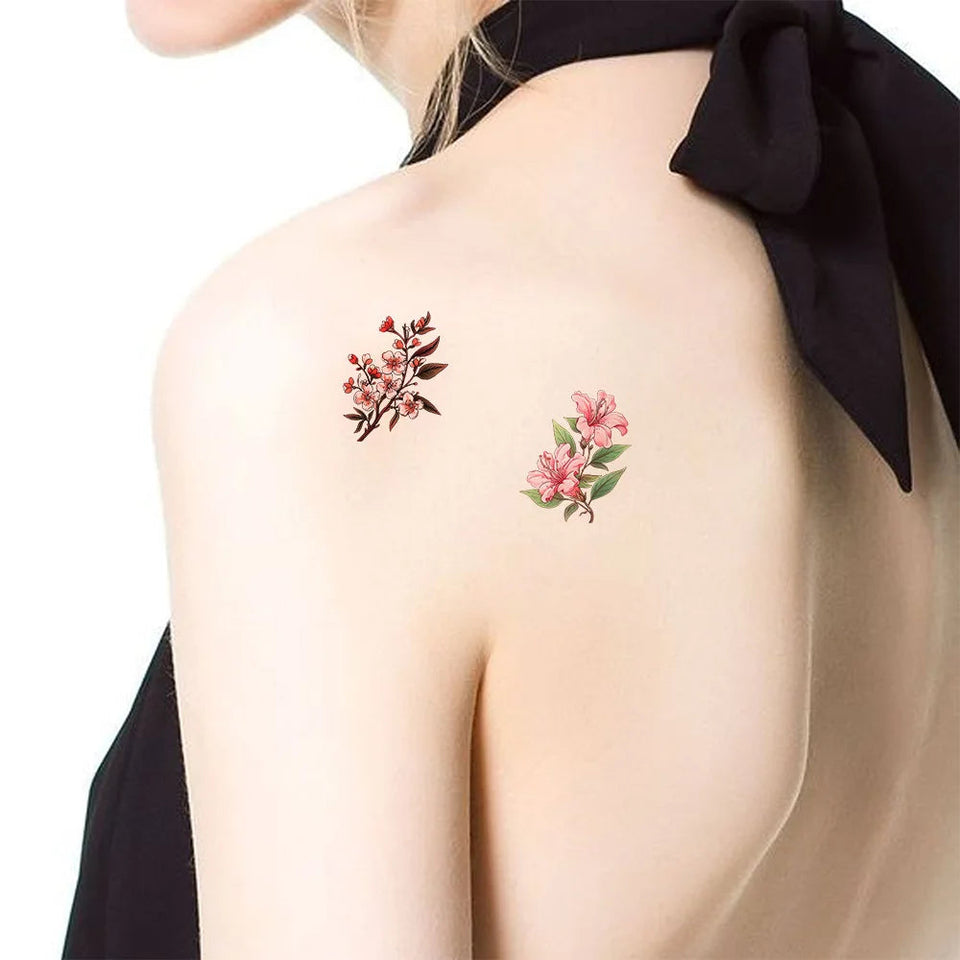 10Pcs/set Colorful Flowers Temporary Tattoo Sticker Waterproof Rose Maple Leaf Art Tattoo Sticker Decoration Party Gift Fake Tattoos