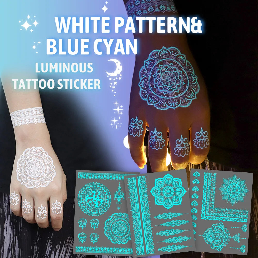 Blue Luminous Arm Tattoo | 6 Sheets Fake Tattoos