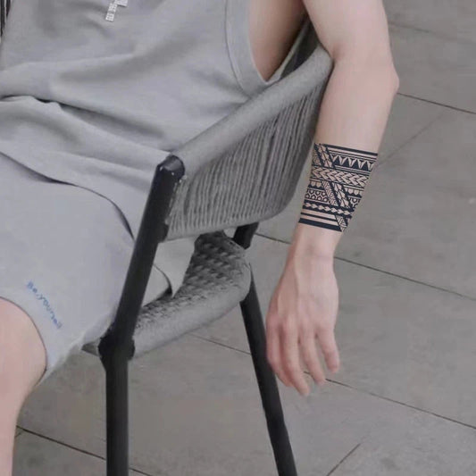 Geometric Totem Ring Herbal Juice Tattoo Stickers Waterproof Semi-permanent Arm Lasting Art Male Fake Tattoo Decal Faux Tatouage Fake Tattoos