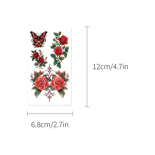 10Pcs/set Colorful Flowers Temporary Tattoo Sticker Waterproof Rose Maple Leaf Art Tattoo Sticker Decoration Party Gift Fake Tattoos