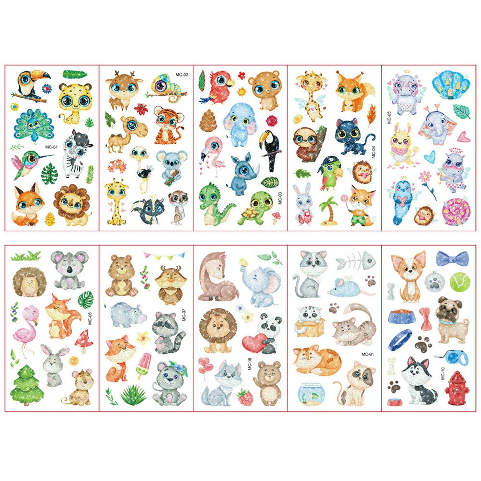 Colorful Tattoo Stickers for Kids | 10 Sets Fake Tattoos