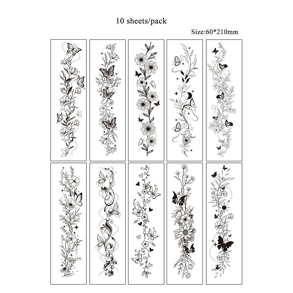 Realistic FlowerTemporary Tattoo | 10 Sets Fake Tattoos