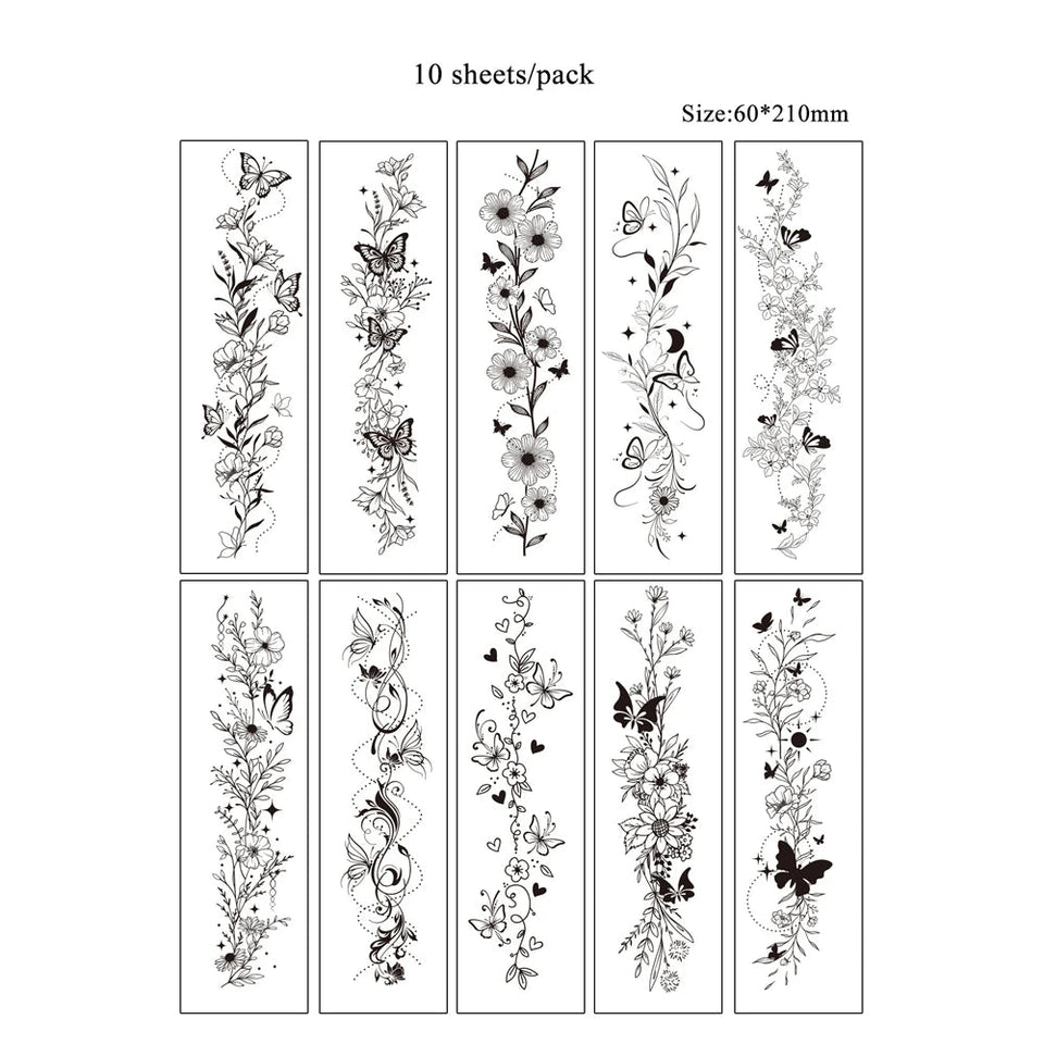 Realistic FlowerTemporary Tattoo | 10 Sets Fake Tattoos