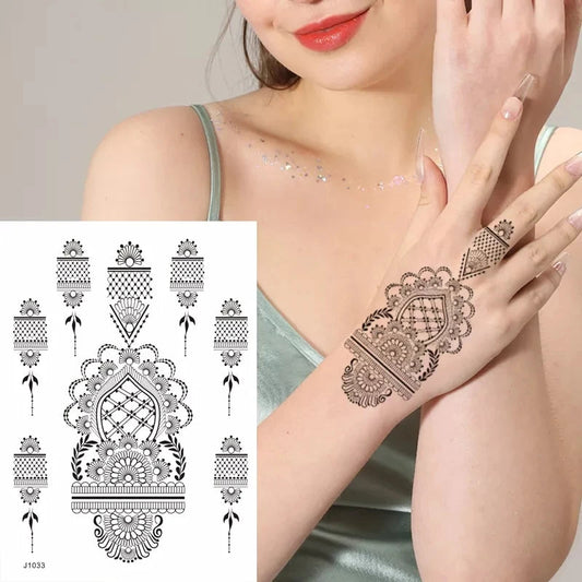 Black Henna Temporary Tattoos for Women Lace Flower Mehndi Sticker for Hand Fake Henna Tattoo Sticker Body Art Hena Tatoo Fake Tattoos