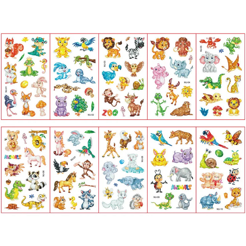Colorful Tattoo Stickers for Kids | 10 Sets Fake Tattoos