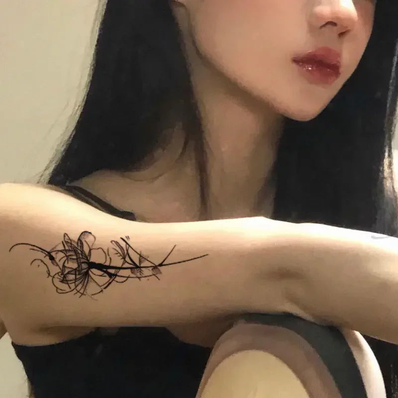 Minimalist Fine Line Lotus Temporary Tattoo Fake Tattoos
