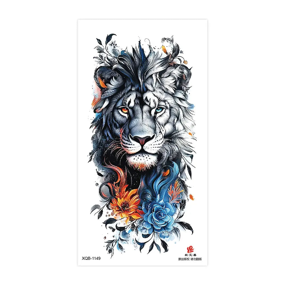 Waterproof Temporary Tattoos for Men Women Animal Pattern Fake Tattoo for Hand Arm Body Tiger Lion Wolf Tattoo Sticker Fake Tattoos