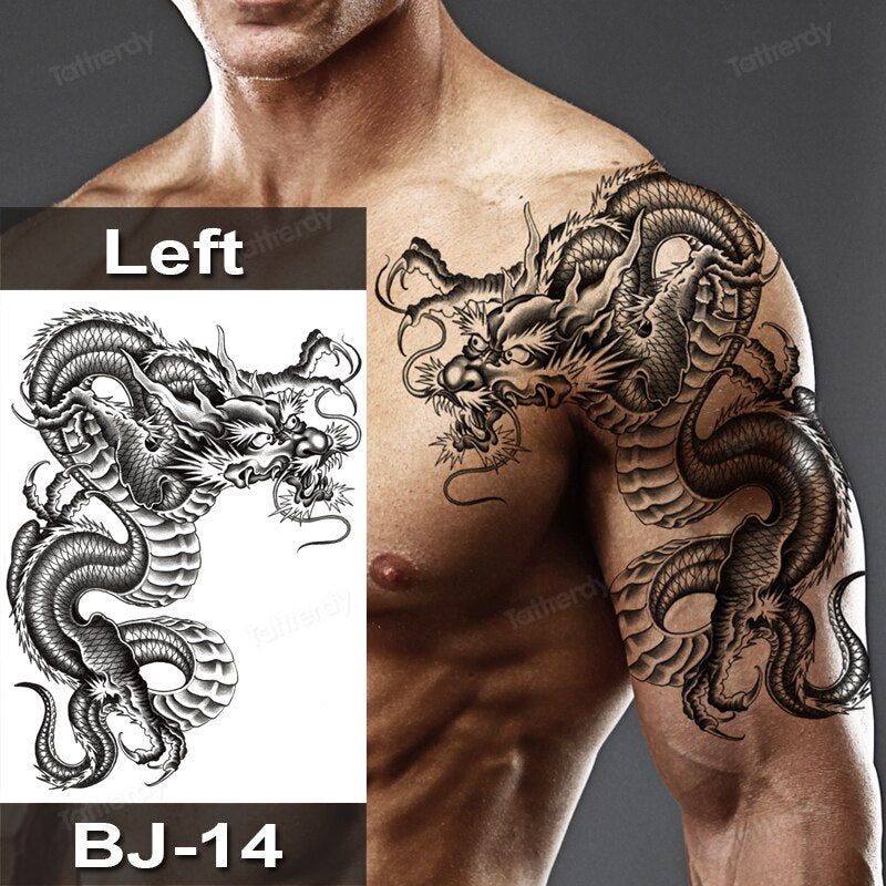 Waterproof Tattoo Sticker Male Half Shoulder Dragon Totem Arm Art Fake Tattoo Black Big Large Size Tattoo For Men Adult Beauty FAKE TATTOOS