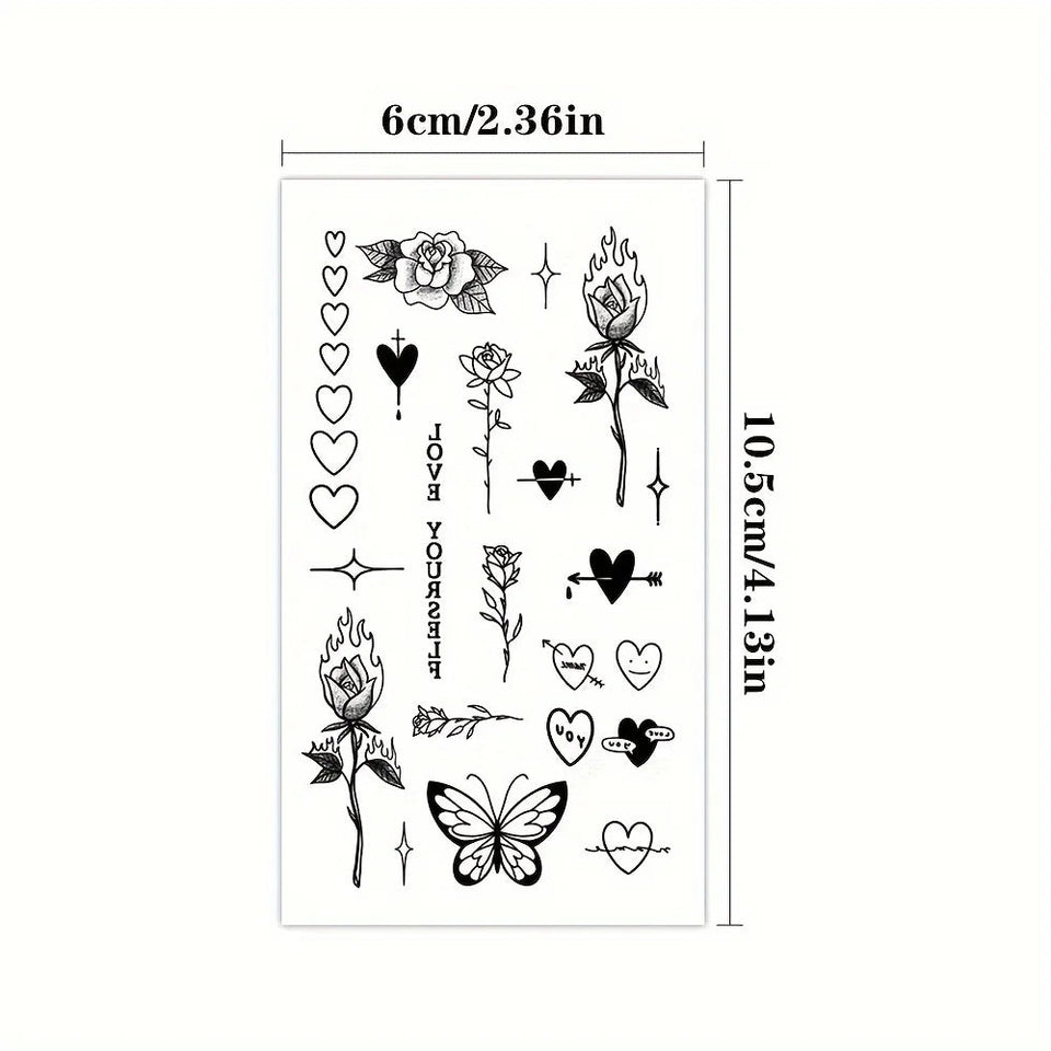 1/5/12PCS Waterproof Temporary Tattoo Sticker Rose Flame Thorns Love Butterfly fake tatto flash tatoo finger for girl women men Fake Tattoos