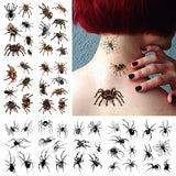 Spider House realistic spider temporary tattoo set applied for a Halloween look