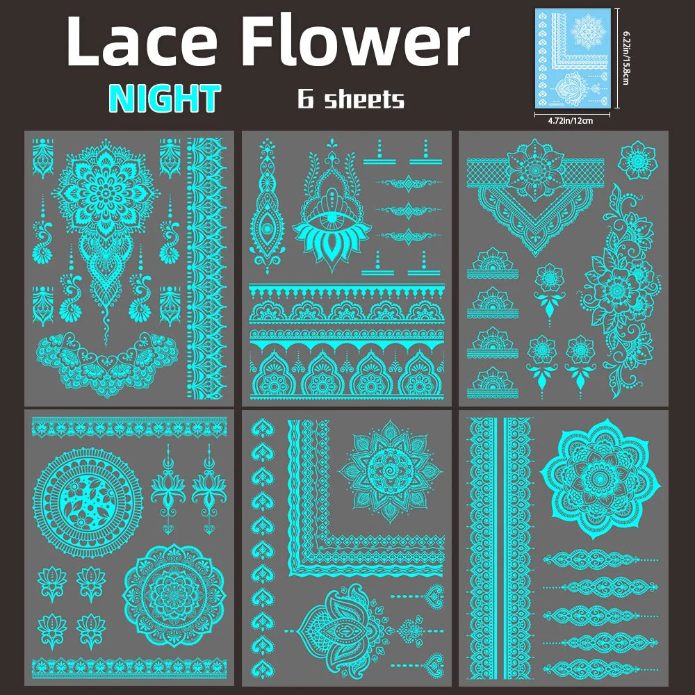 Blue Luminous Arm Tattoo | 6 Sheets Fake Tattoos