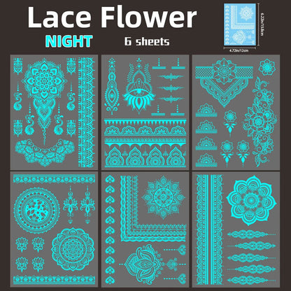 Blue Luminous Arm Tattoo | 6 Sheets Fake Tattoos
