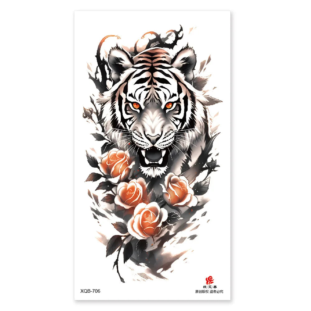 Waterproof Temporary Tattoos for Men Women Animal Pattern Fake Tattoo for Hand Arm Body Tiger Lion Wolf Tattoo Sticker Fake Tattoos