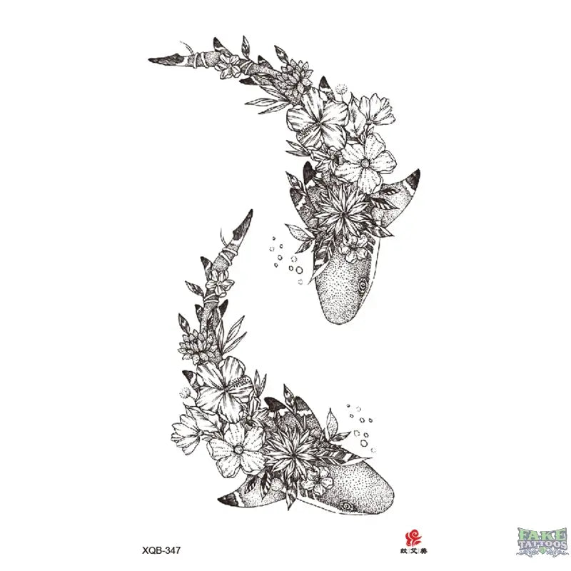Floral Shark Temporary Tattoo