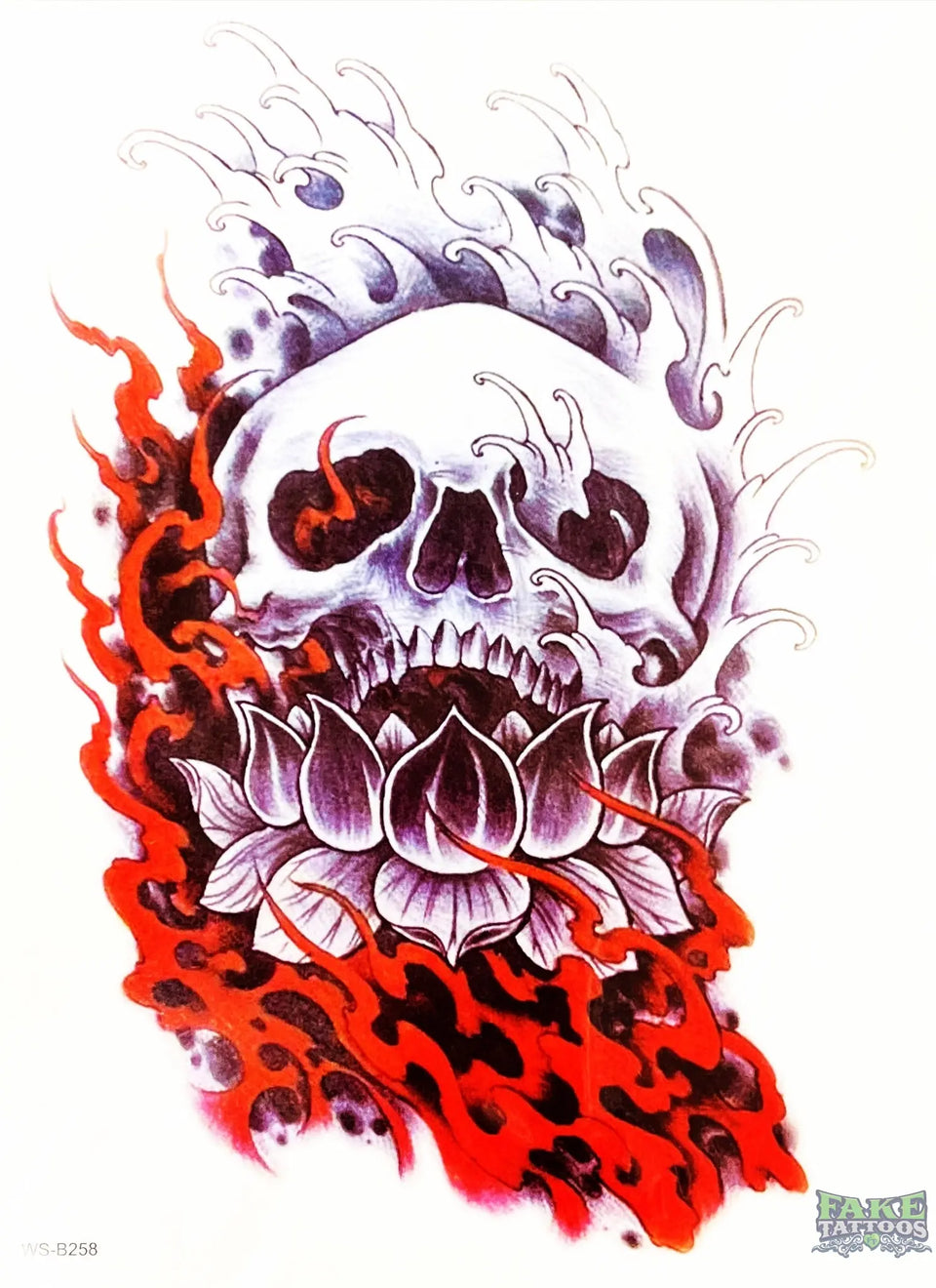 Skull Fire Flame Temporary Tattoo FAKE TATTOOS