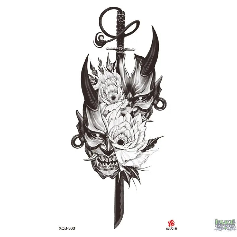 Skull Scary Sword Devil Temporary Tattoo FAKE TATTOOS