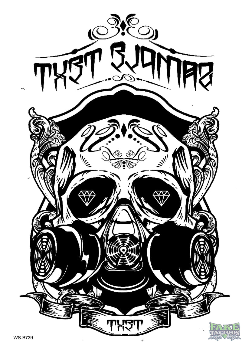 Skull Gas Mask Temporary Tattoo