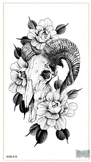 Skull & Flowers Tattoo FAKE TATTOOS
