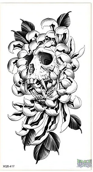 Skull & Flowers Temporary Tattoo FAKE TATTOOS