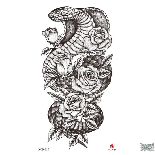 Snake Flower Roses Temporary Tattoo FAKE TATTOOS