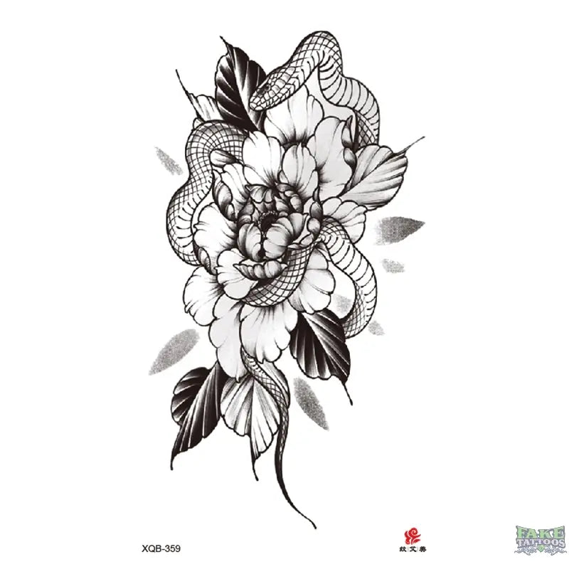 Realistic Snake & Flowers Temporary Tattoo