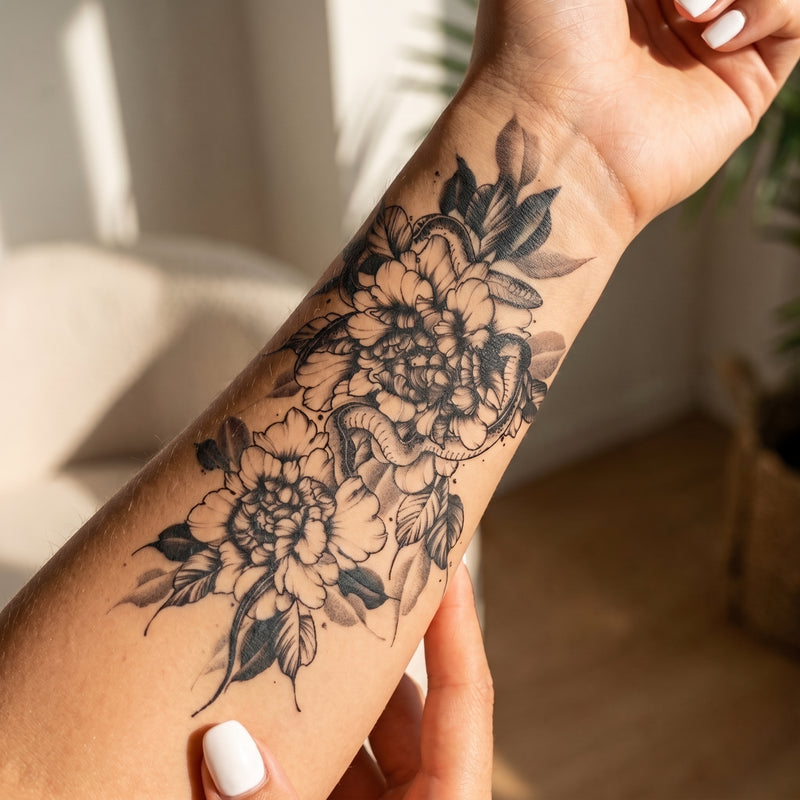 Solar Oracle Snake & Flower Temporary Tattoo